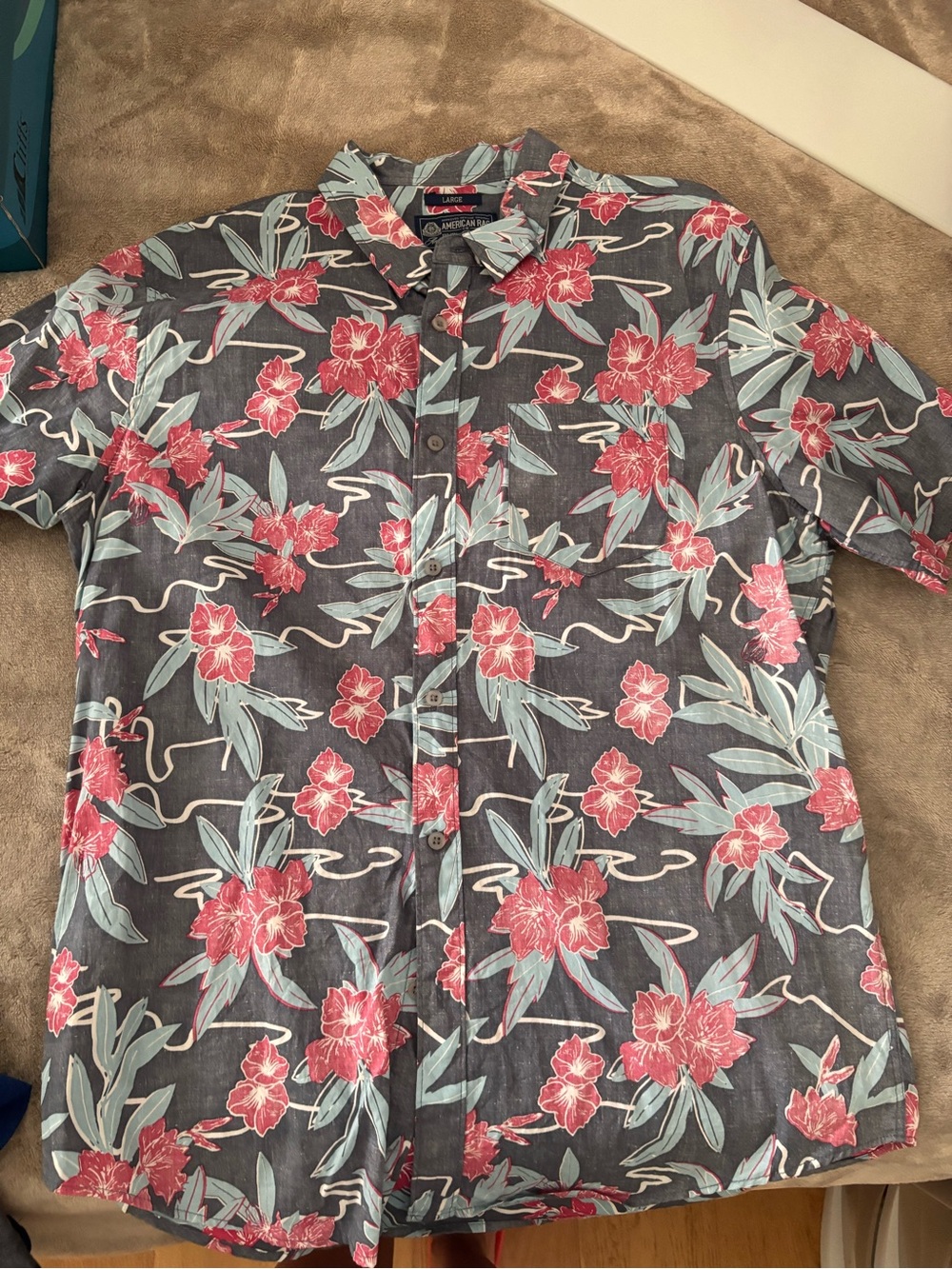 American Rag Navy Floral Short-Sleeve Button-Down